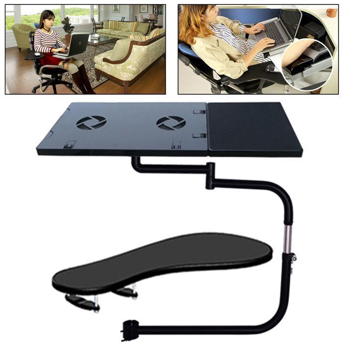 Suport de Ordinateur Portable (Noir) - Plateau de Clavier dOrdinateur pour Chaise de Bureau - Bureau dOrdinateur pour Chaise