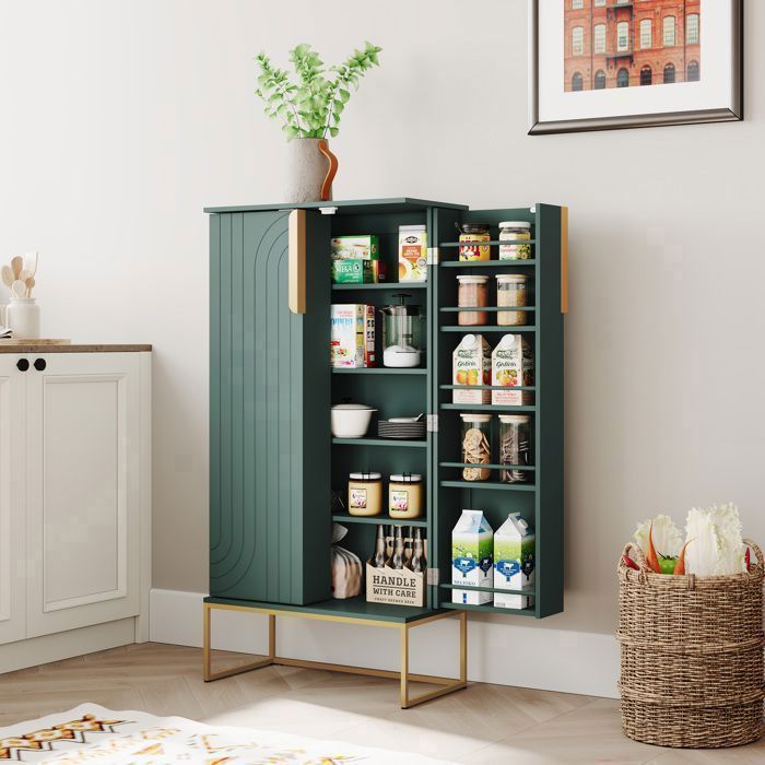 Armoire de cuisine - HOLTICO - Meuble de rangement cuisine - 2 portes design avec rainures - 118x59x30 cm Vert Or