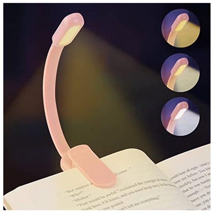 Lampe de lecture LED lampe de livre lampe de lecture à pince rechargeable par USB lampe de lecture pour tablette à 360° rose