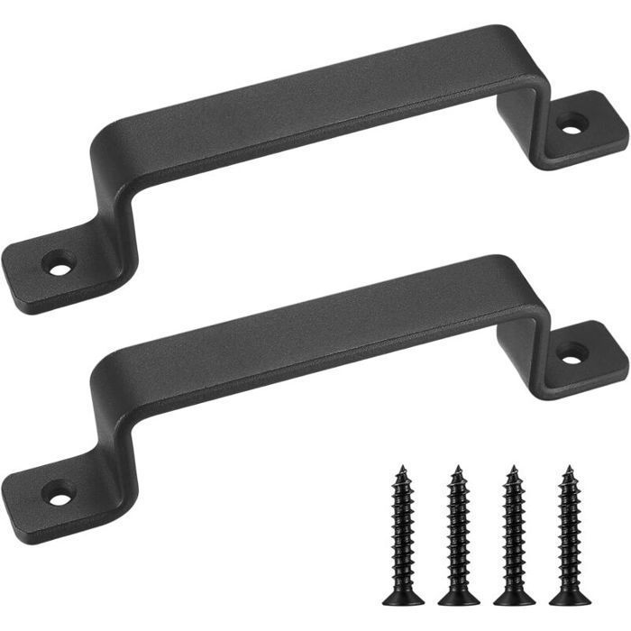 2PCS Poignées de porte en fonte vintage robustes noir idéal pour extérieur garage armoire et intérieur