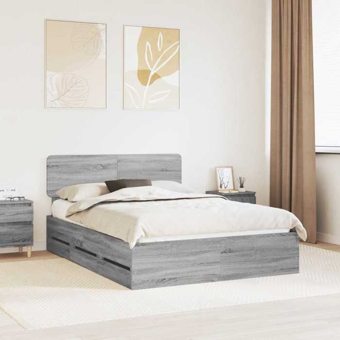 Gris Cadre de lit moderne SARAZYJ Lit chambre Gris Sonoma 140 x 190 cm Bois Ingénierie E4060