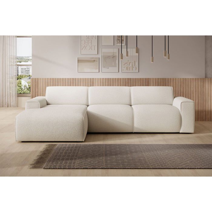 Canapé d’angle – BOUVI – méridienne – en bouclette – crème – gauche Canapé d’angle – BOUVI – méridienne – en bouclette – crème – gauche