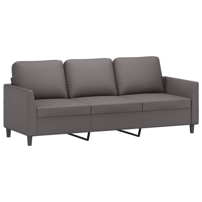 Canapé 3 places avec repose-pieds - SOLOMOON - Gris - Similicuir - 200x77x80 cm - Siège 180 cm - Repose-pied 60x50x41 cm