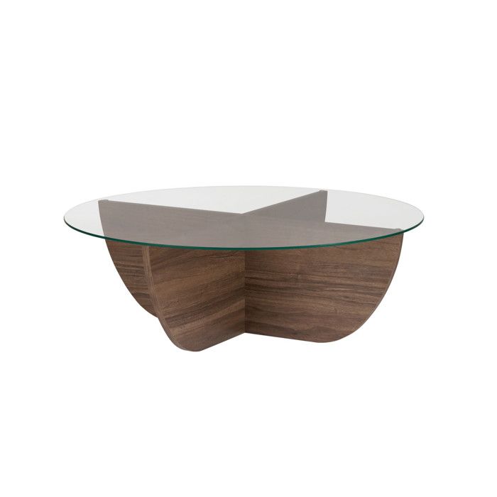 Table basse en verre Liya 90 x 90 x 30 cm - Noyer