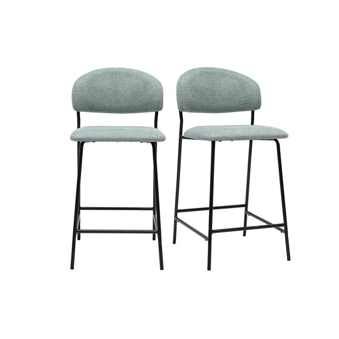 Miliboo - Tabourets de bar en tissu effet velours texturé vert céladon H64 cm (lot de 2) BENTA