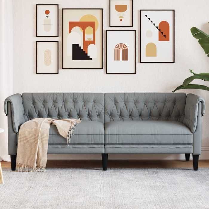 Promo étéCanapé Chesterfield 3 places - SWEETY - [par siège:110 kg] - gris clair tissu - Dimensions:201 5x74 5x74 5cm 738047
