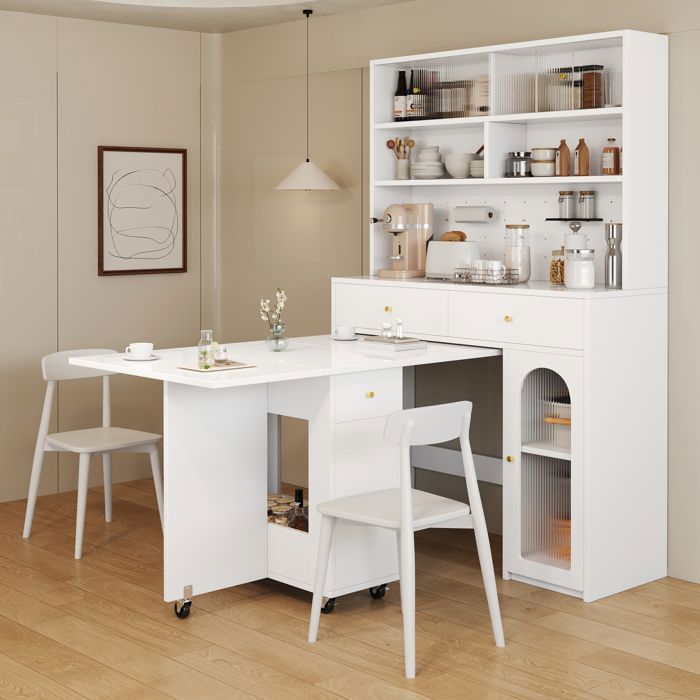 Kit meuble cuisine avec table escamotableArmoire haute Cuisine avec Table rabattable & 2 Tiroirs & Portes120×45(75)×180 cm