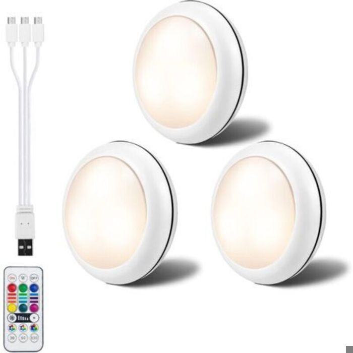 Éclairage darmoire RGBW Rechargeable Spot Lights 1000mAh Batterie 16 Modes de Couleur Veilleuse LED avec Télécommande pour Chambr