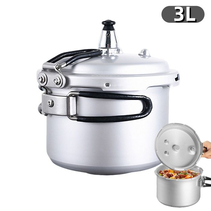 Autocuiseur Portable 3L - 18cm - Aluminium - Poignées Pliantes Anti-brûlure - Anti-explosion - Sécurité - pour Randonnée Voyage