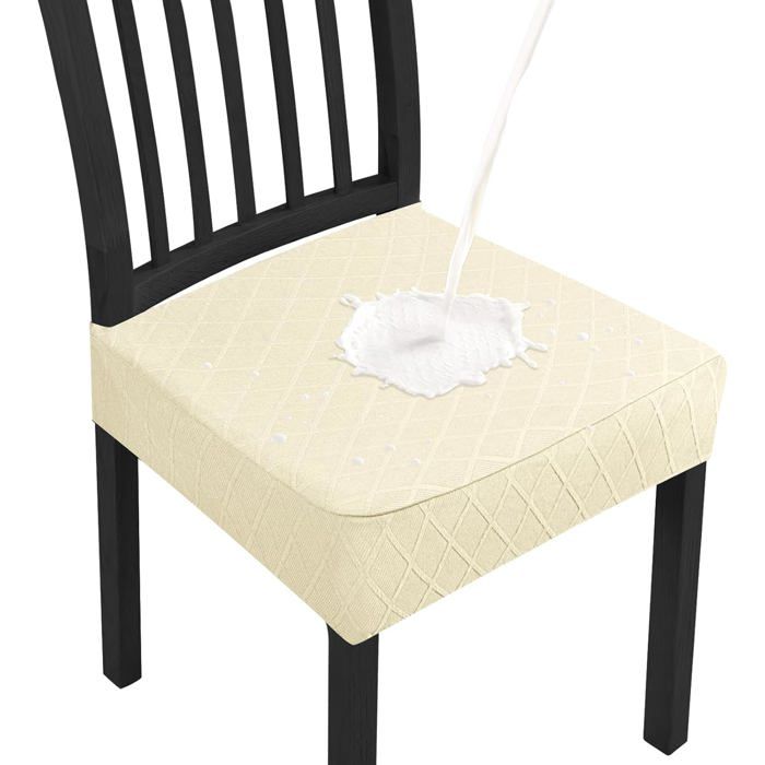 Housse de Chaise Imperméables Protection Chaise Housse de Chaise Salle à Manger Stretch Jacquard Housse pour Chaise (Beige 4PCS)