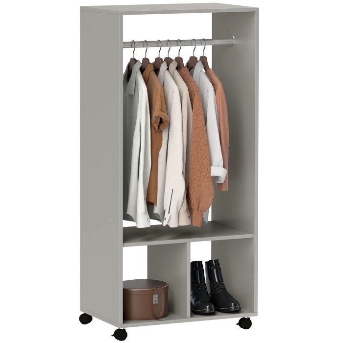 HOMCOM - Armoire de rangement penderie - Panneaux de particules classe E1 - 60x40x128cm - gris