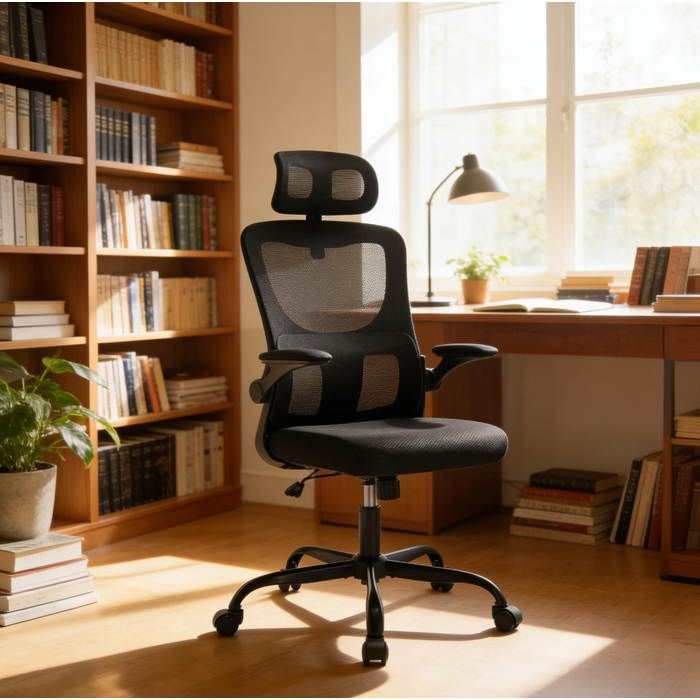 ROVRYN Chaise de bureau ergonomique dossier haut maille respirante avec tetiere reglable accoudoirs relevables noir