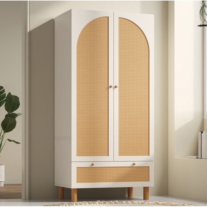 Armoire 2 Portes Bois Blanc Penderie Style Campagne FloraGrace Pour Chambre Ou Entree Avec Grand Tiroir 85 5x52x180 5cm