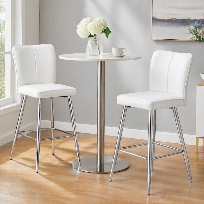 Lot de 2 Tabourets de Bar 101 cm avec dossier ergonomique - HAVRYA - assise rembourrée simili PU métal blanc et argent