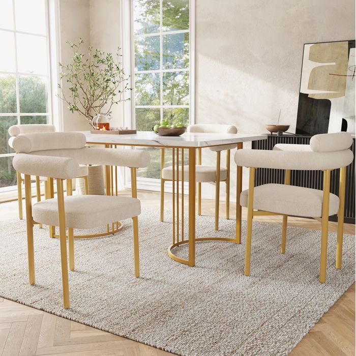 Ensemble table et 4 chaises 140 x 80 cm beige et dore style moderne a monter