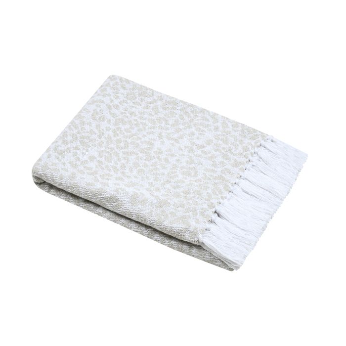 Plaid en coton à motif léopard tissé et franges Naturel 125x150 cm Plaid en coton à motif léopard tissé et franges Naturel 125x150 cm