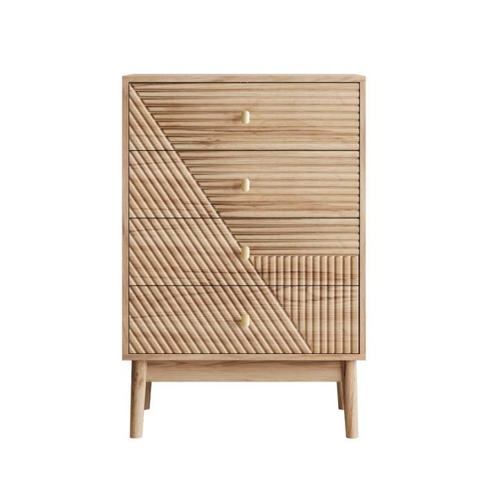 Commode 4 tiroirs – rangement en bois – coloris chêne – 60 x 40 x 90 cm