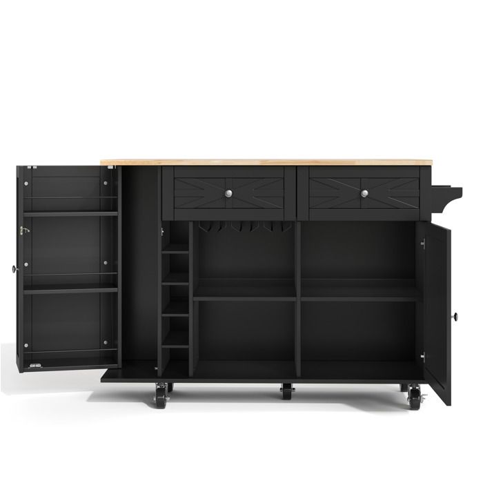 Îlot central de cuisine - Desserte de cuisine - Plateau rabattable - Noir - 120 x 45/70 x 89 cm