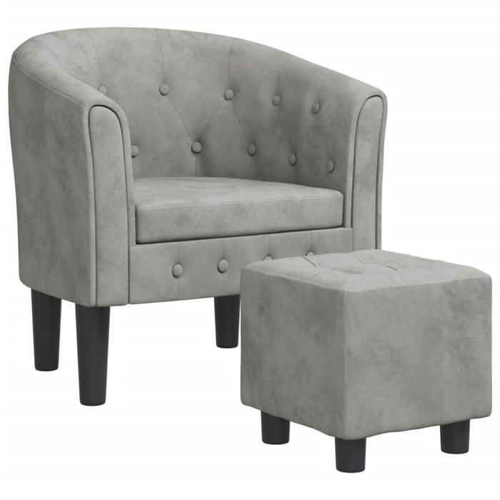NEW Meuble de salon - vidaxl - Fauteuil avec repose-pied gris clair velours - Fauteuil simple{70x56x68 cm} 410737
