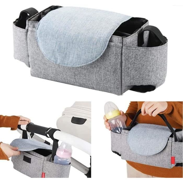 Sac De Rangement Universel Pour Poussette - Organisateur Avec Poche Zippée Et Porte-Bouteilles Isolés Noir