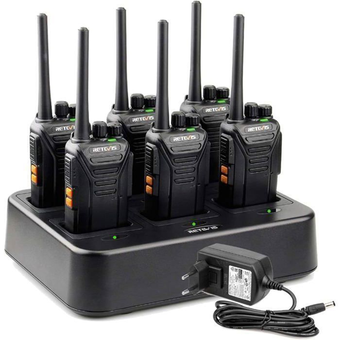 RETEVIS  RT27 Talkie Walkies Professionnel Longue Port&eacute;e Talkie Walkie Rechargeable RMR446 VOX pour S&eacute;curit&eacute; Chantier(6 pi&egrave;ces) 