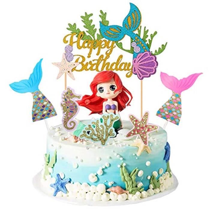 Support A Decorer Netdn Sirene Gateau Topper Joyeux Anniversaire Gateau Topper Paillettes Sous La Mer Cupcake Toppers Anniversaire G Cdiscount Maison