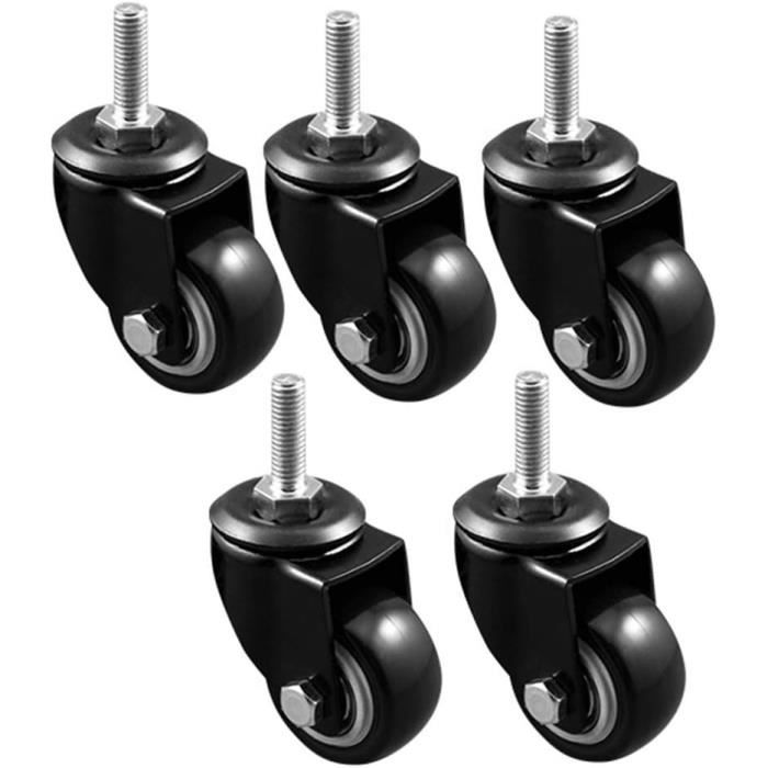 Lot De 5 Roulettes Pivotantes 360° Pour Chaise De Bureau - Diamètre 50mm, Acier Et Polyuréthane - Neuf