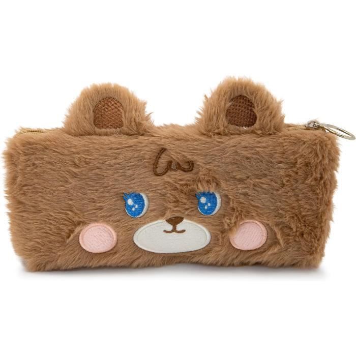 Trouscse Scolaire Enfant Back2Fun - Trousse En Peluche Douce Avec Fermeture éclair Et Poignée En Silicone, Idéale Pour Le Matériel Scolaire, Le Maquillage Ou Les Accessoires, Marron, 212 X 85 X 42