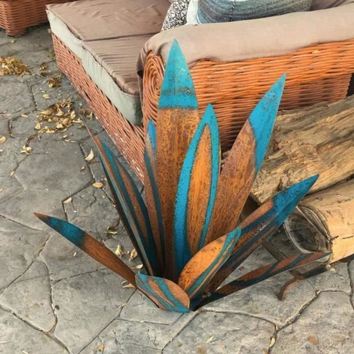 Sculpture De Plante D'Agave En Métal Gcroet - Décoration Jardin Extérieur Rustique Tequila 35 Cm, Art Pour Pelouse Et Patio