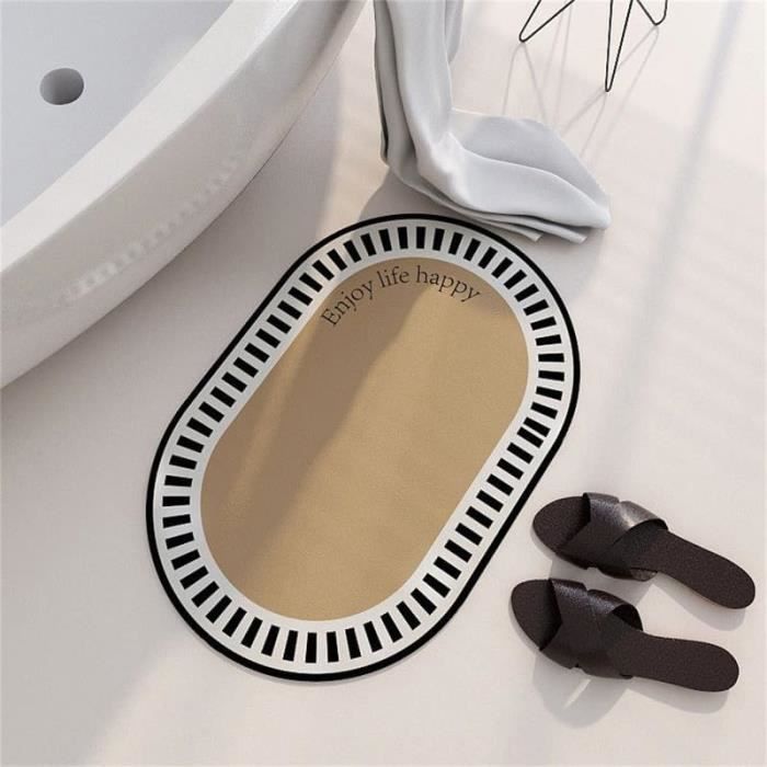 Tapis De Douche Incurvé Diatomite Quart De Cercle - Super Absorbant Antidérapant 45x75cm Beige
