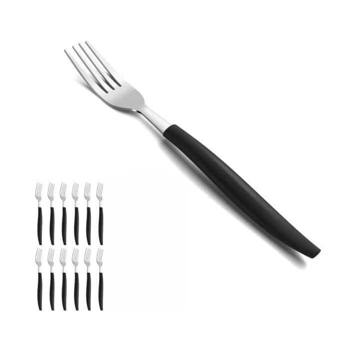 Lot de 12 fourchettes de table en acier inoxydable avec poignée noire polies brillantes et passent lave-vaisselle conviennent - sh