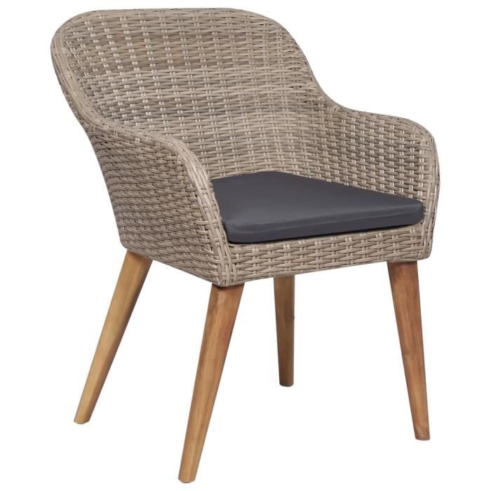 Chaises dextérieur en résine tressée Marron-QIM avec coussins - Bois massif - Lot de 2