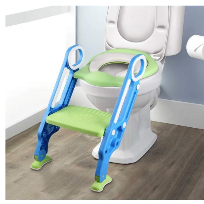 Siège de Toilette Enfant Reducteur de Toilette Pliable et Réglable,  Toilette avec Échelle Marche pour Enfants 1 à 7 ans Vert
