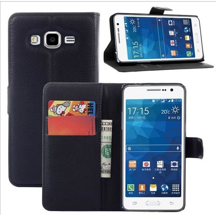#1 Noir Bear Village® Magnetique Étui en PU Cuir avec Fentes Carte de Crédit Coque Galaxy Grand Prime Galaxy Grand Prime Gaufrage Portefeuille Housse Coque 
