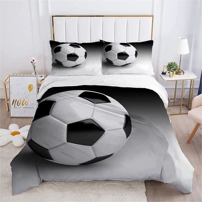 Housse de Couette Football Parure de Lit 2 Personnes avec Fermeture
