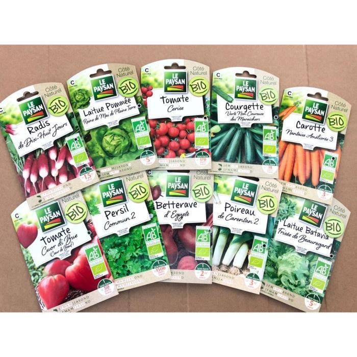 10 sachets de graines Bio, graines de légumes, potager, pas cher