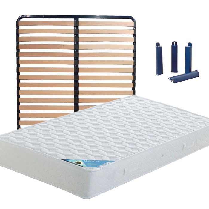 MALDIVES - Pack Matelas + Lattes 130x190 + Pieds MALDIVES - Pack Matelas + Lattes 130x190 + Pieds