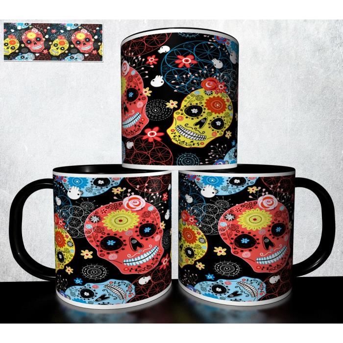 Mug Halloween Tête De Mort - 325ml - Céramique Blanche - Personnalisé - Neuf