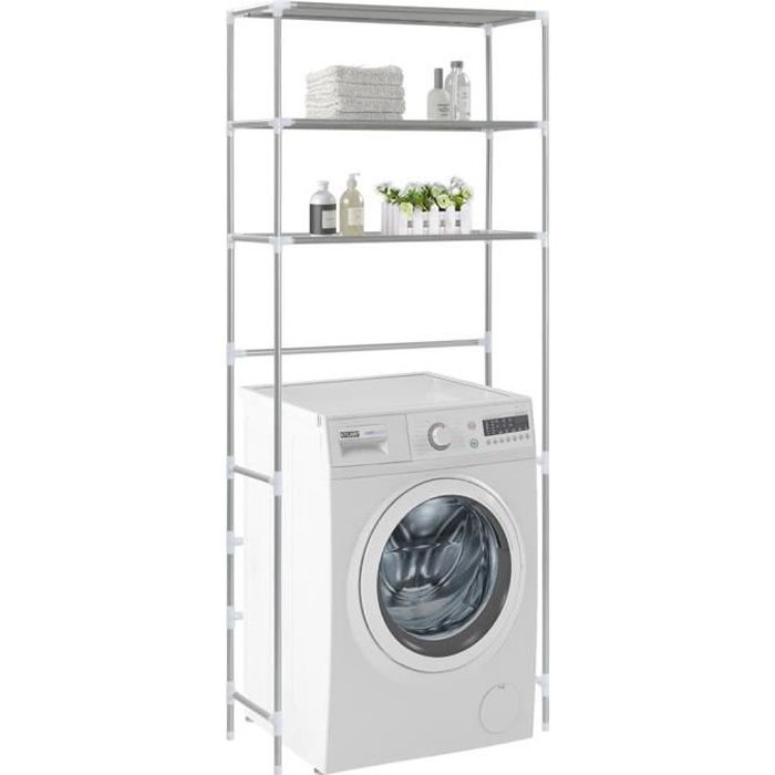 Support de rangement à 3 niveaux Meuble de Rangement au-Dessus des Toilettes Etagère de Salle de Bain - Argenté 69x28x169 cm