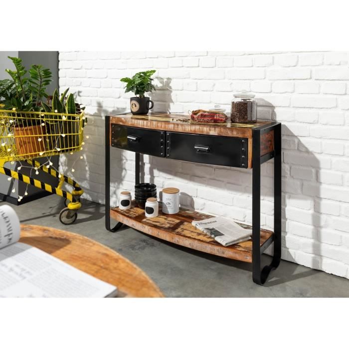 Console - Fer et bois massif recyclé laqué (multicolore) - INDUSTRIAL #08 Console - Fer et bois massif recyclé laqué (multicolore) - INDUSTRIAL #08