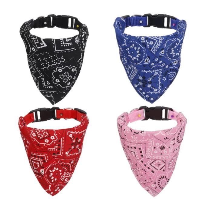 Bandanas pour Chien - Lot de 4 - Ajustable - Polyester - Confortable et Lavable