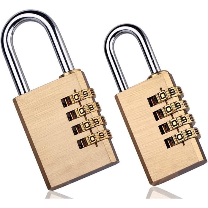 Cadenas Combinaison 4 Chiffres Laiton - 10000 Codes Réinitialisables - Antivol Étanche