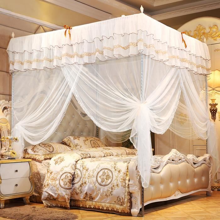 Qutianshop® Rideau de lit à baldaquin de luxe princesse à quatre côtés avec moustiquaire (L)