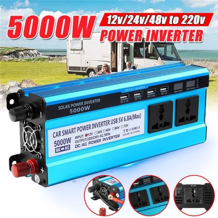 Onduleur 12V Vers 220V Yinleader 5000W/10000W - Convertisseur Voiture/Camping - 2 Prises AC + USB - Affichage LCD + Télécommande