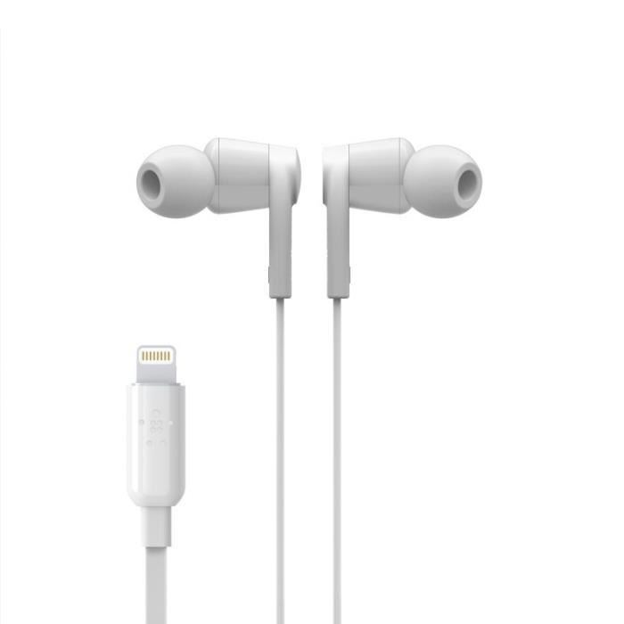BELKIN Ecouteurs RockStar avec Connecteur Lightning - Pour iPhone XS, XS Max, XR, 8/8 Plus - Blanc