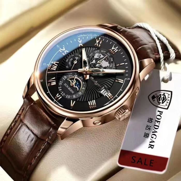 Montre Bracelet CRAZE L762E Montre homme suisse en cuir Quartz montrebracelet pour homme