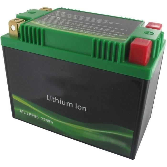 Batterie de démarrage Lithium-Fer-Potassium (LiFePo4 ou LFP) 12V 24A 72Wh, remplace batteries acide/plomb YTX20-BS, YTX20L-BS, YTX20