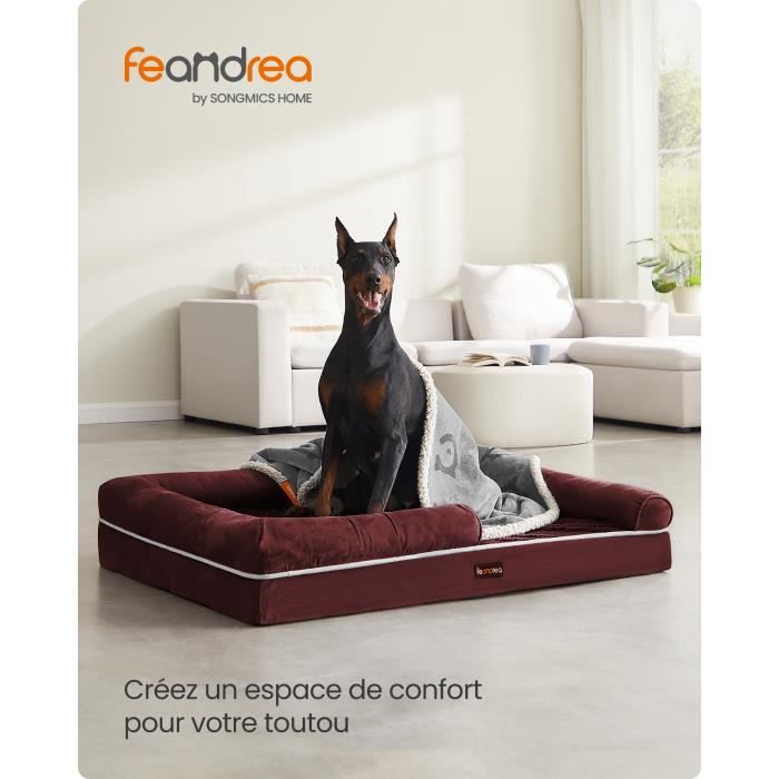 Meilleurs prix pour Panier pour Chien Orthopédique, Bords Rehaussés, Housse Amovible et Lavable, 120 x 85 x 20 cm, Antidérapant, Rouge Baie