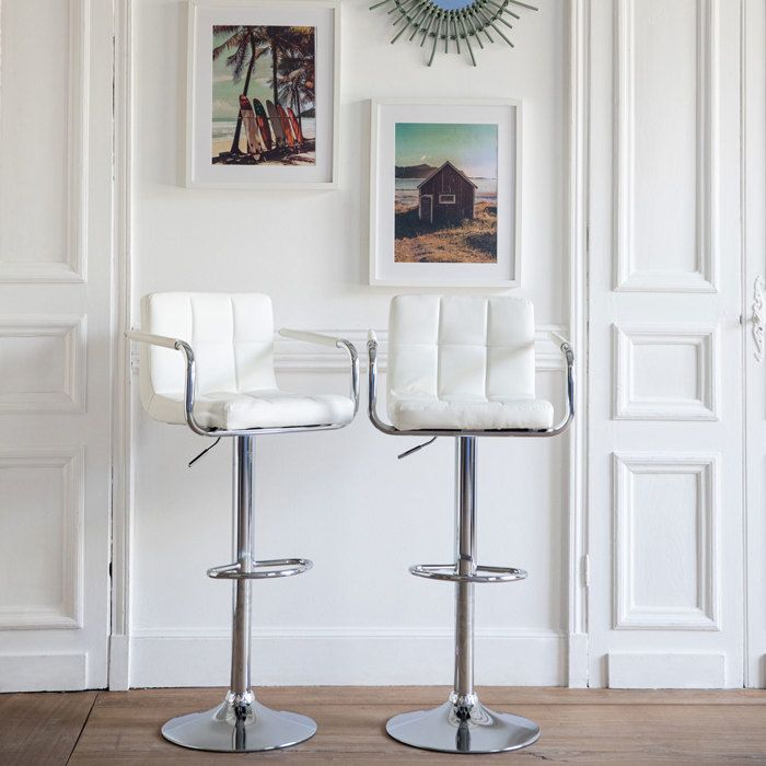 Lot de 2 tabourets de bar blanc avec accoudoirs MIKE Lot de 2 tabourets de bar blanc avec accoudoirs MIKE