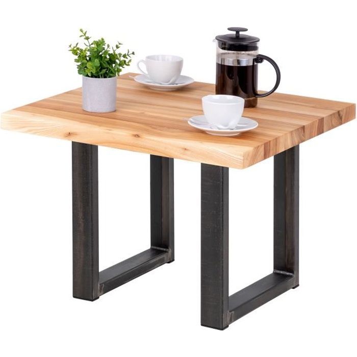 lamo manufaktur table basse industrielle - bois massif - salon - 60x60x47cm - frêne naturel - pieds acier brut - modèle loft